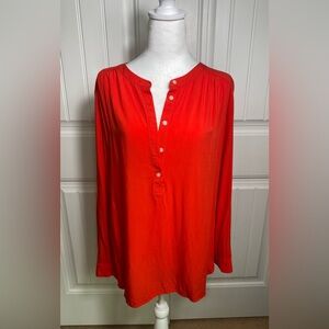 LOFT Womens Red Half Button Front Blouse W/ Convertible Long Sleeves Medium